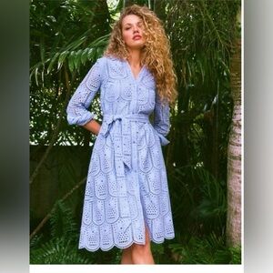 NWT Lilly‎ Pulitzer Eira Eyelet Midi Shirtdress, blue.